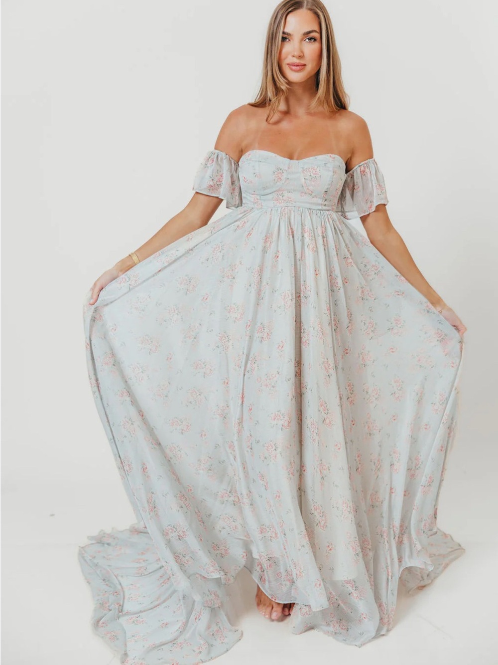 Charleston Dress - BUMP FRIENDLY - Floral Sweetheart Maxi in sage, blues & pinks - Picture 6 of 14